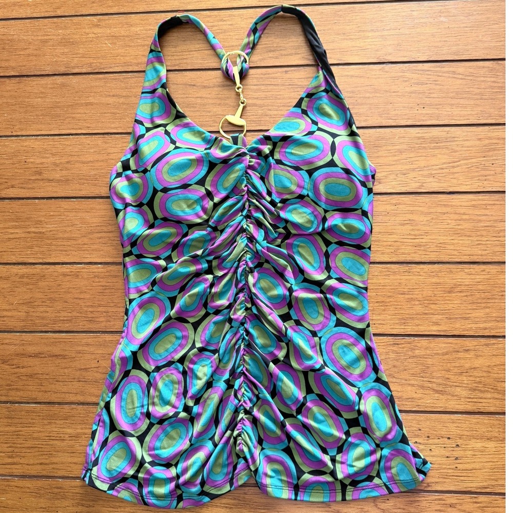 Y2K Bisou Bisou Funky Womens Halter Racer Top Festival